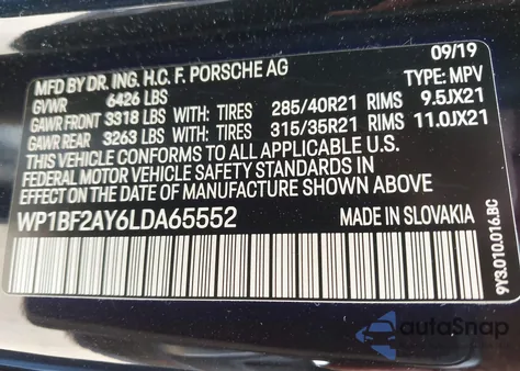 2020 Porsche Cayenne Coupe Turbo z USA, uszkodzony, nr VIN WP1BF2AY6LDA65552